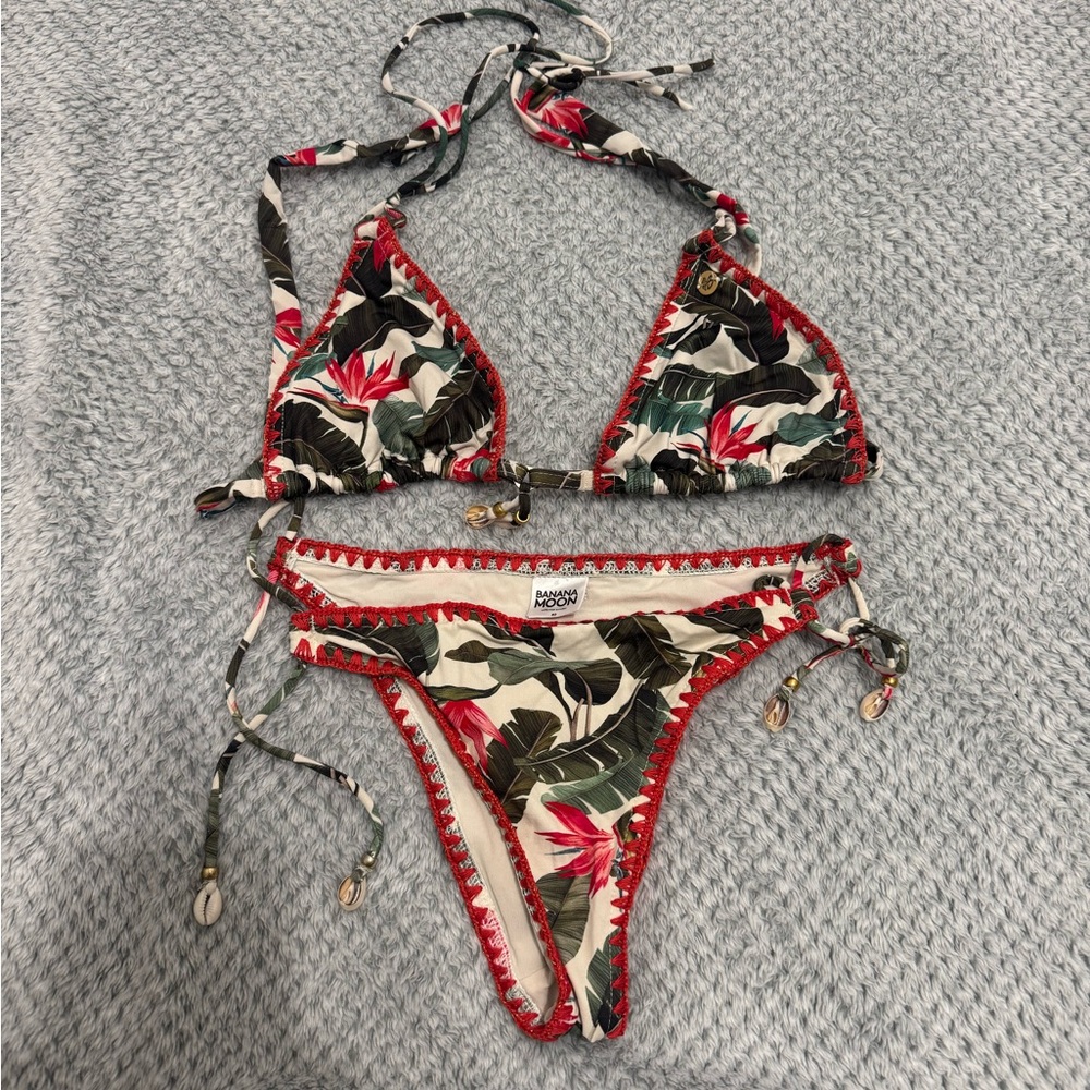 Bananamoon Tropical Leaf Bikini with Red Accents